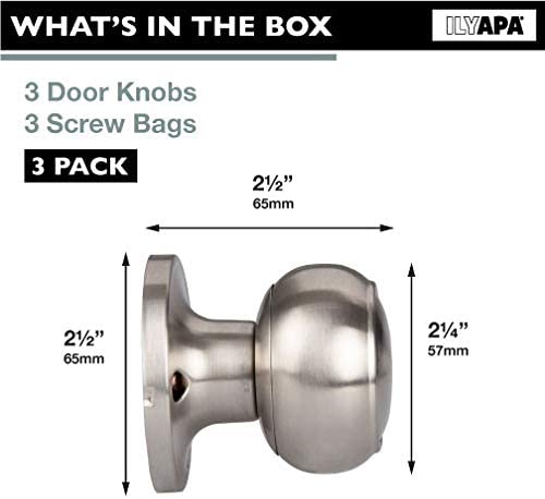 Ilyapa Decorative Non-Turning Dummy Door Knob Handle - Satin Nickel Finish 3 Pack