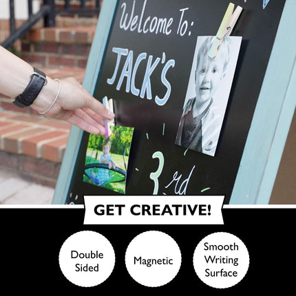 Wooden A-Frame Sign with Eraser & Chalk - 40 x 20 Inches Magnetic Sidewalk Chalkboard - Sturdy Freestanding Sandwich Board Menu Display for Restaurant, Business or Wedding