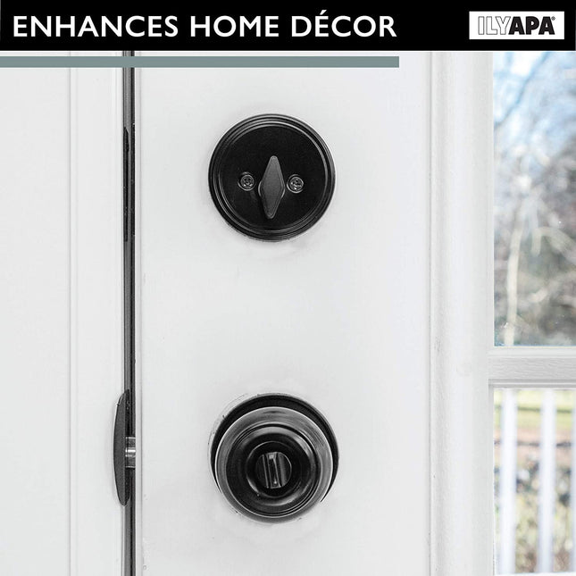 Entry Door Knob and Deadbolt Lock Set, 3 Pack - Black Classic Design