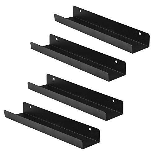 Ilyapa Vinyl Record Display Wall Mount, 4 Pack - Black Steel Record Holder Shelf
