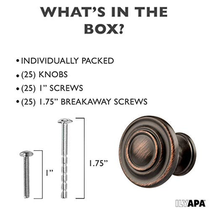 Oil Rubbed Bronze Kitchen Cabinet Knobs - Round Ringed Drawer Handles - 10 Pack of Kitchen Cabinet Hardware