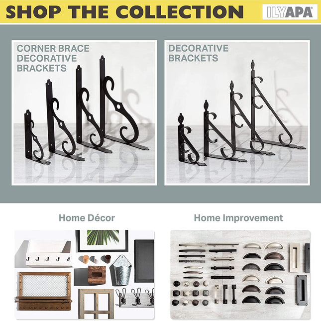 Heavy Duty Floating Shelf Brackets, 4 Pack - 6x10 Inch Decorative Metal Corner Brace Support for Wall Mount Shelves