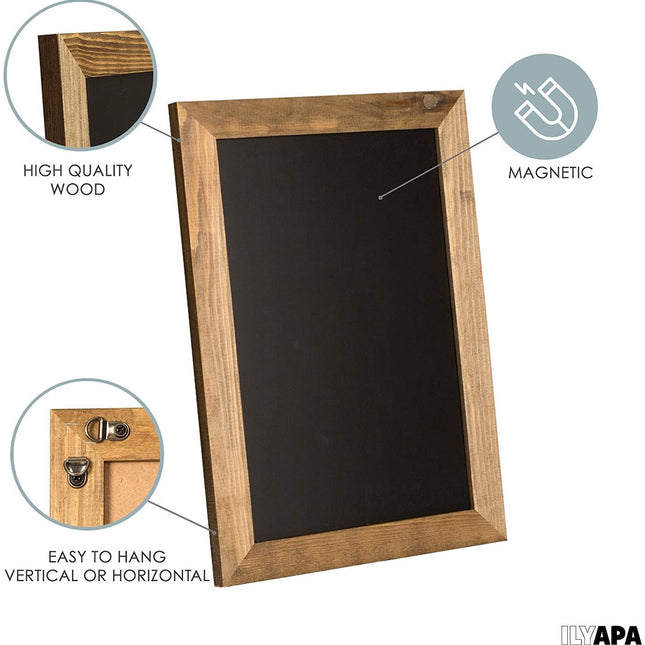 Rustic Wooden Magnetic Kitchen Chalkboard Sign - 12x16 Inch Brown Framed Hanging Chalk Board for Farmhouse Decor, Wedding, Restaurant & Home