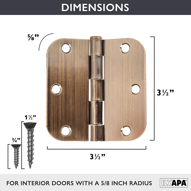 18 Pack of Door Hinges, Antique Brass - 3.5 x 3.5 Inch Interior Hinges for Doors