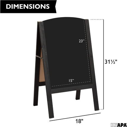 Ilyapa A-Frame Chalkboard Sidewalk Sign - Rounded Top Folding Standing Sandwich Sign for Restaurant, Office, Weddings - Black, 18 x 31.5"