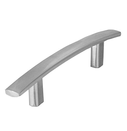 Satin Nickel Kitchen Cabinet Pulls - 3 Inch Hole Center Curved Pull Handle Bar - 10 Pack of Kitchen Cabinet Hardware