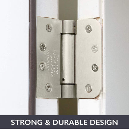 2 Pack of Self Closing Door Hinges Satin Nickel - 4 x 4 Inch Interior Hinges for Doors with Square Corners 5/8" Radius
