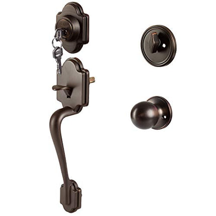Traditional Style Front Door Exterior Handleset - Elegant Lock Set Handle Hardware with Single Cylinder Deadbolt Lock and Knob - Improved Classic Oil Rubbed Bronze Finish