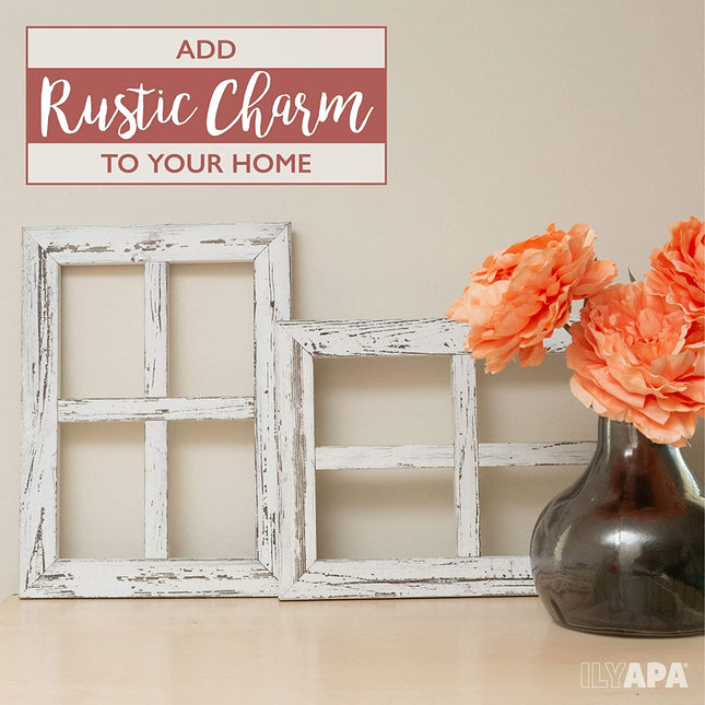 Ilyapa Window Frame Wall Decor 2 Pack - 11x15" Rustic White Wood