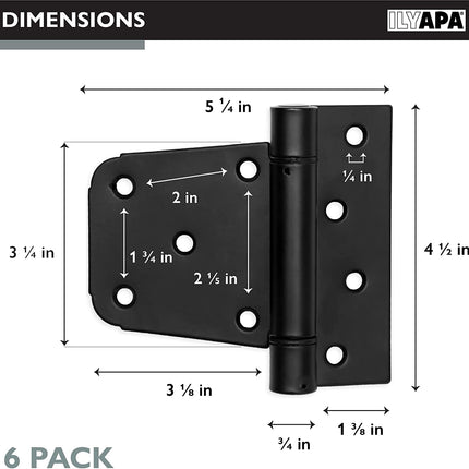 Heavy Duty Shed Door Hinges, 6 Pack- Black Square for Gate, Barn or Storage Shed