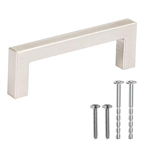 Satin Nickle Cabinet Handles - 3 Inch Hole Center Modern Squared Drawer Pulls - 25 Pack of Kitchen Cabinet Hardware