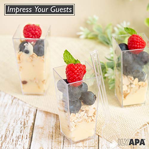 100 Mini Plastic Dessert Cups with Spoons - 3 oz Dessert Shooters