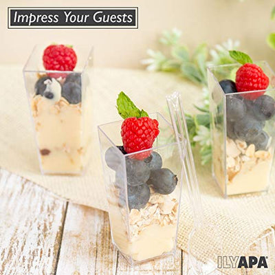 100 Mini Plastic Dessert Cups with Spoons - 3 oz Dessert Shooters