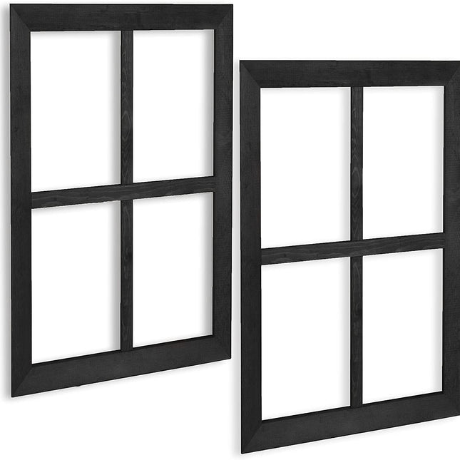 Ilyapa Window Frame Wall Decor 2 Pack - 18x22" Rustic Black Wood