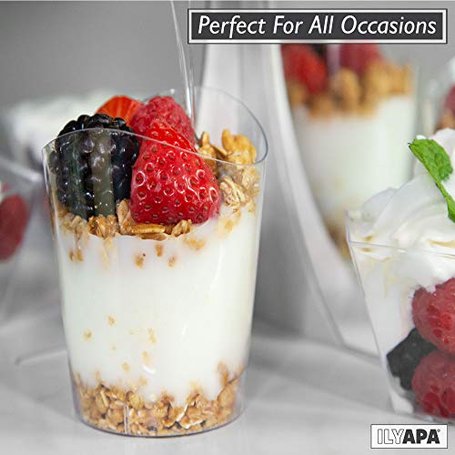 100 Mini Plastic Dessert Cups with Spoons - 4 oz Round Dessert Shooters