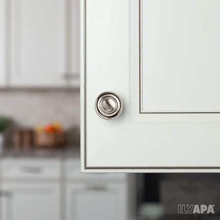 Satin Nickel Kitchen Cabinet Knobs - Round Ringed Drawer Handles - 10 Pack of Kitchen Cabinet Hardware