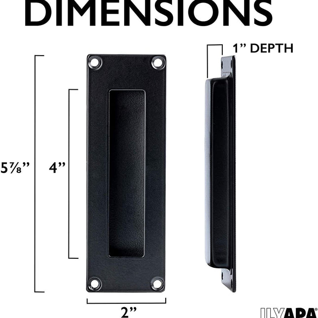 Flush Pull Handle 2 Pack, Black Stainless Steel - Barn Door Handles for Sliding Closet, Cabinet or Pocket Doors