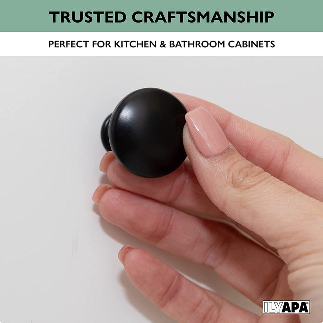 Ilyapa Matte Black Kitchen Cabinet Knobs - Round Drawer Handles - 10 Pack of Kitchen Cabinet Hardware