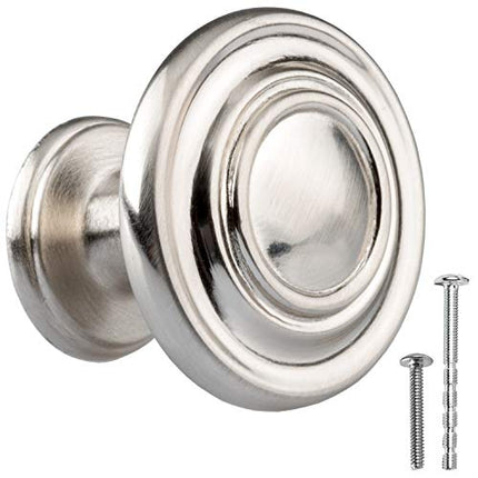 Satin Nickel Kitchen Cabinet Knobs - Round Ringed Drawer Handles - 10 Pack of Kitchen Cabinet Hardware