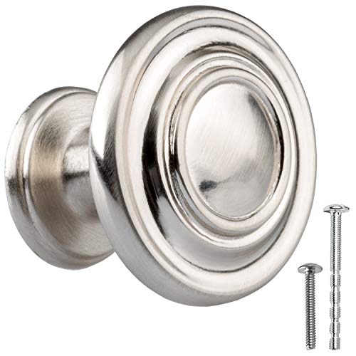 Satin Nickel Kitchen Cabinet Knobs - Round Ringed Drawer Handles - 25 Pack of Kitchen Cabinet Hardware