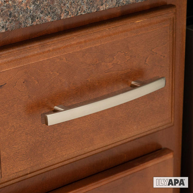 Satin Nickel Kitchen Cabinet Pulls - 3.75 Inch Hole Center Curved Pull Handle Bar - 25 Pack of Kitchen Cabinet Hardware