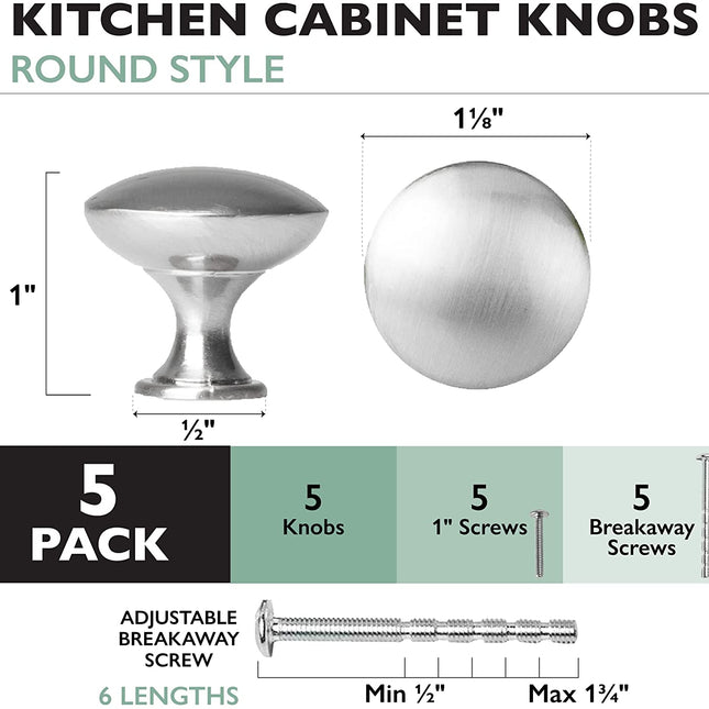 Ilyapa Satin Nickel Kitchen Cabinet Knobs- 5Pack of Kitchen Round Drawer Handles