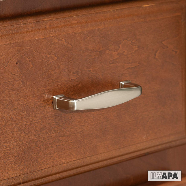 Satin Nickle Cabinet Handles - 3 Inch Hole Center Modern Drawer Pulls - 10 Pack of Kitchen Cabinet Hardware