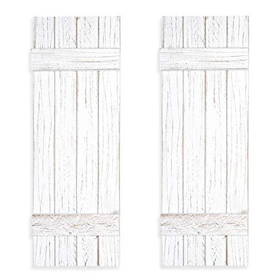 Ilyapa Wood Shutters Wall Decor - Farmhouse Style Weathered White Barn Door Shutters for Interior or Exterior Wall Art