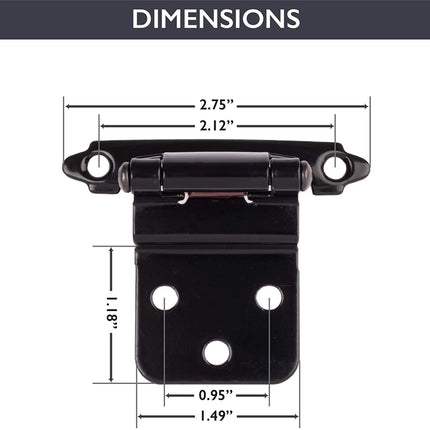 Self Closing Cabinet Hinges Black, 50 Pack - 3/8 Inch Inset Variable Overlay Kitchen Cabinet Door Hinge Hardware