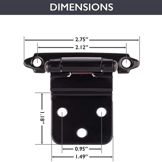 Self Closing Cabinet Hinges Black, 50 Pack - 3/8 Inch Inset Variable Overlay Kitchen Cabinet Door Hinge Hardware