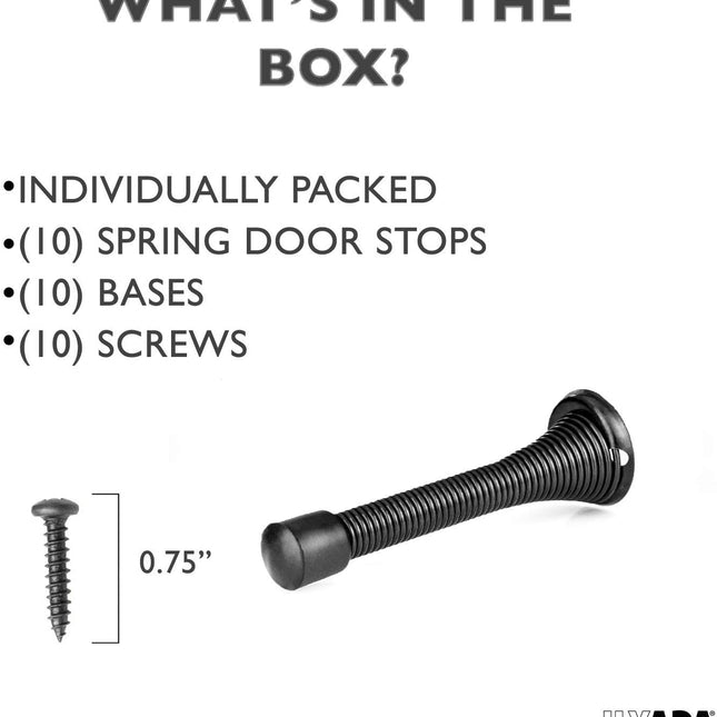 10 Pack of Spring Door Stops Black - 3 1/4 Inch Heavy Duty Door Stop - Traditional Spring Door Stop with Rubber Bumper