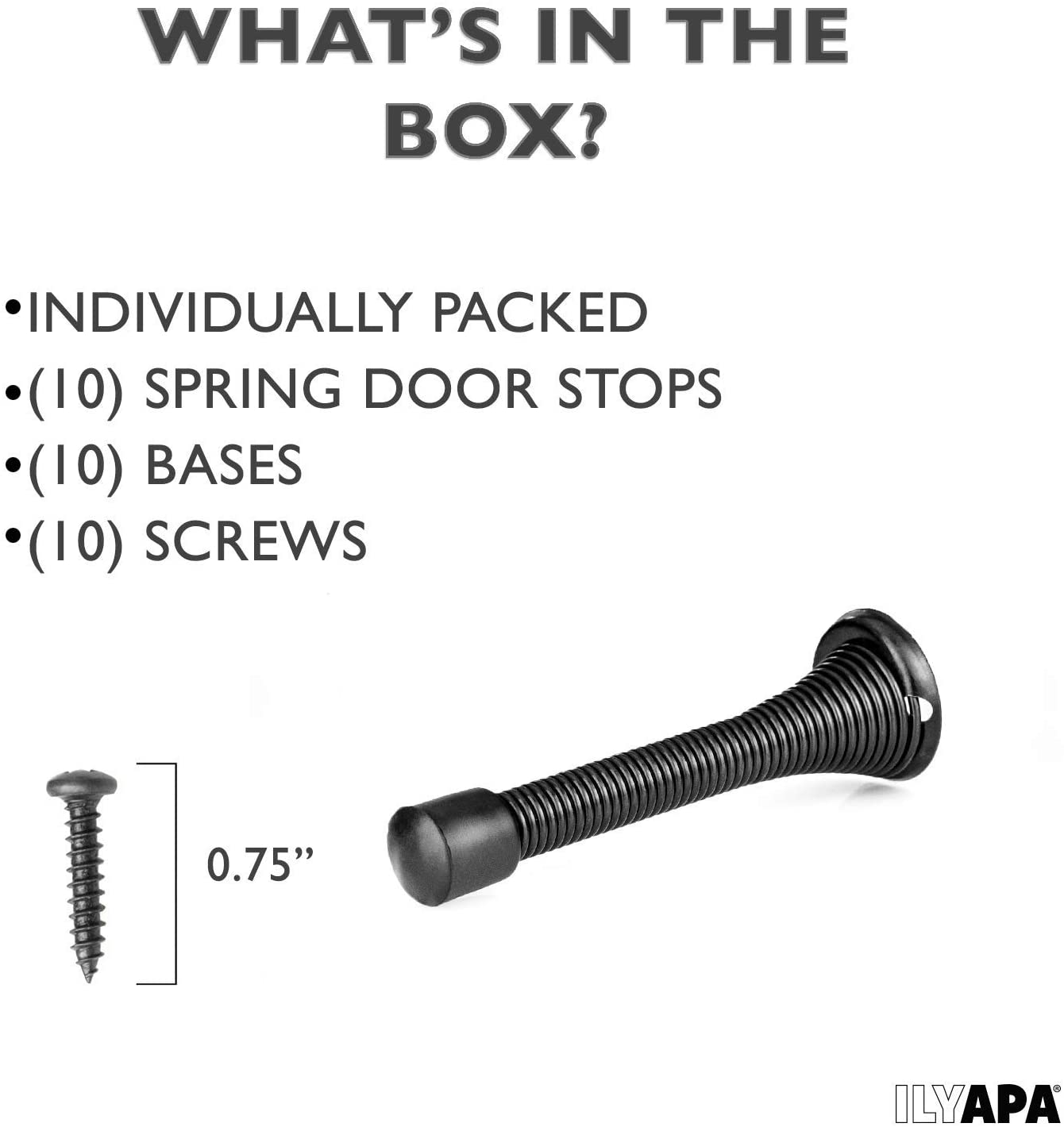 10 Pack of Spring Door Stops Black - 3 1/4 Inch Heavy Duty Door Stop ...