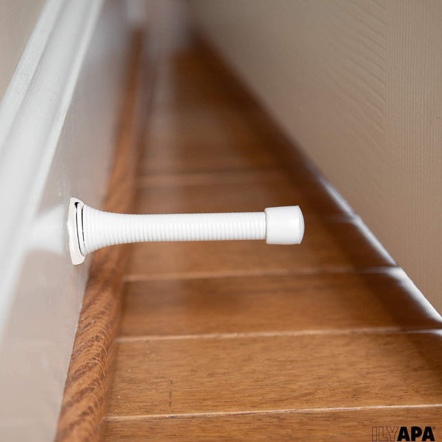 10 Pack of Spring Door Stops White - 3 1/4 Inch Heavy Duty Door Stop - Traditional Spring Door Stop with Rubber Bumper