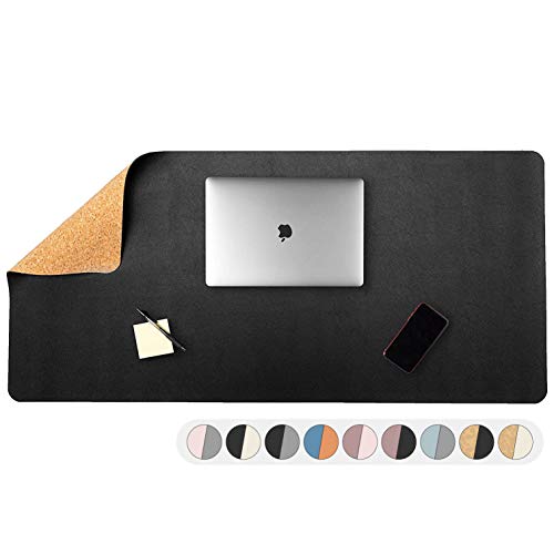 Office Desk Mat, Double Sided Black & Cork - 47 x 23 Inch Leather Style Computer Pad for Desk