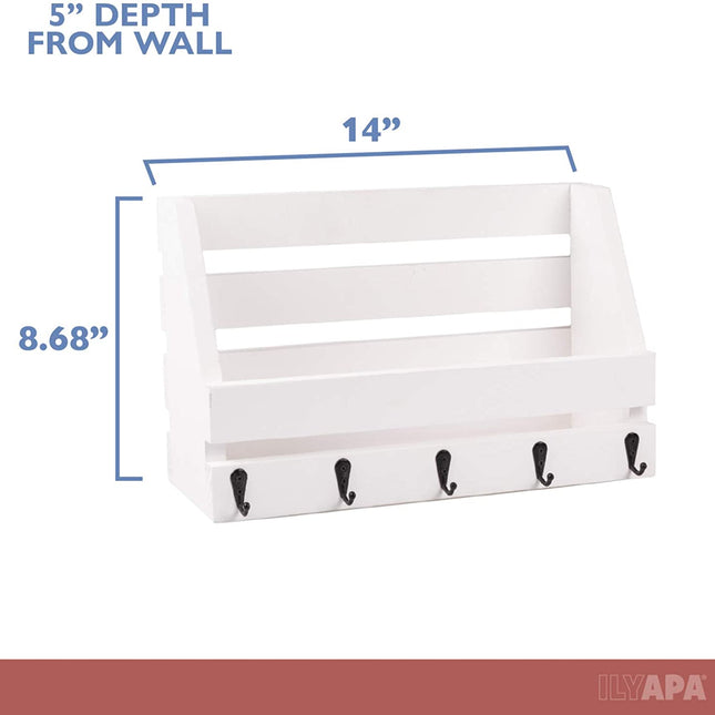 Ilyapa Rustic White Wooden Key and Mail Holder - Wall Mounted
