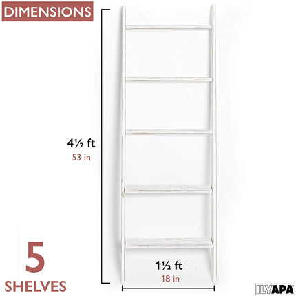Ilyapa Blanket Ladder for The Living Room - Rustic Decorative Quilt Ladder, White Weathered Wood