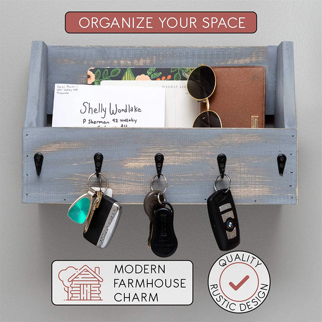 Ilyapa Rustic Gray Wooden Key and Mail Holder - Wall Mounted