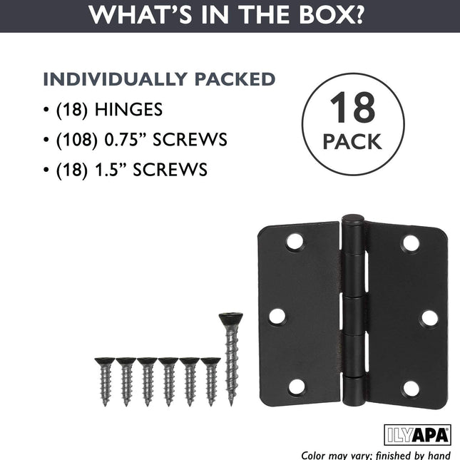 18 Pack of Door Hinges Black - 3 ¬¨Œ© x 3 ¬¨Œ© Inch Interior Hinges for Doors with 1/4" Radius Corners