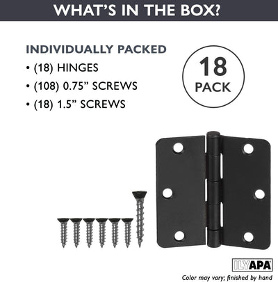 18 Pack of Door Hinges Black - 3 ¬¨Œ© x 3 ¬¨Œ© Inch Interior Hinges for Doors with 1/4" Radius Corners