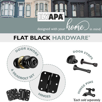 Interior Privacy Door knob - Keyless Locking Door Handles for Bedroom and Bathroom - Improved Matte Black Finish - (6 Pack)