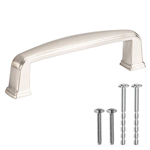Satin Nickle Cabinet Handles - 3 Inch Hole Center Modern Drawer Pulls - 10 Pack of Kitchen Cabinet Hardware