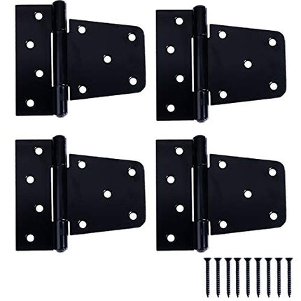 Ilyapa Heavy Duty Shed Door Hinges, 4 Pack - Black Cold Rolled Steel Square Hinges for Gate, Barn or Storage Shed