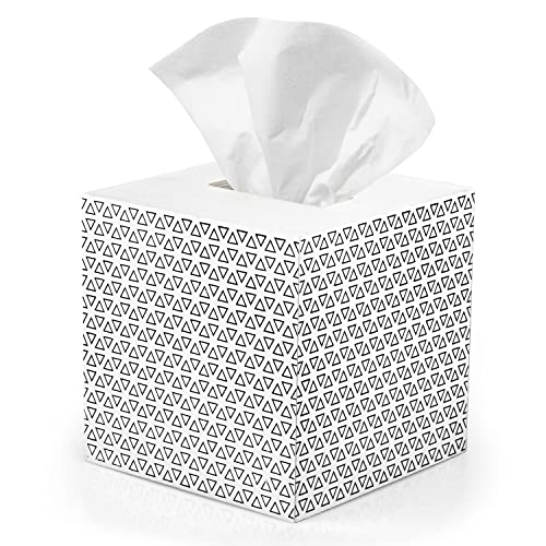 Ilyapa Wooden Tissue Box Cover, White Wood Triangle Design - Modern Printed White Wooden Tissue Holders