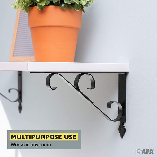 Heavy Duty Floating Shelf Brackets, 4 Pack - 8x12 Inch Decorative Metal Shelf Holders for Wall Mount Shelves