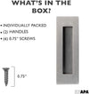 Flush Pull Handle 2 Pack, Stainless Steel, Concealed Screws - Barn Door Handles for Sliding Closet, Cabinet or Pocket Doors