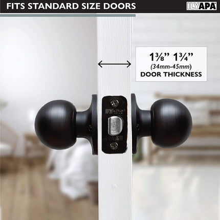 Ilyapa Passage Door Knob for Hall/Closet - Ball, Oil Rubbed Bronze Interior Keyless Non Locking Round Door Handle, Oil Rubbed Bronze, 6 Pack