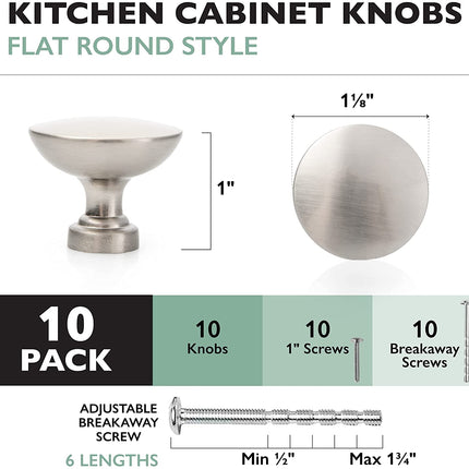 Ilyapa Satin Nickel Kitchen Cabinet Knobs - Round Drawer Handles - 10 Pack of Kitchen Cabinet Hardware