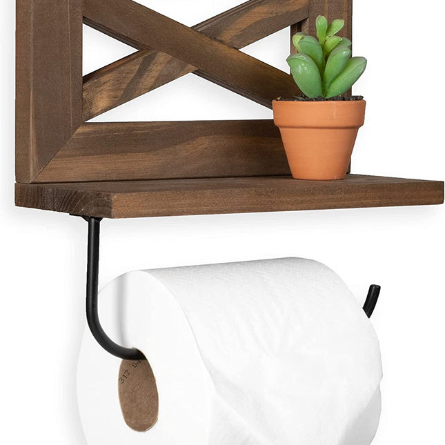Farmhouse Toilet Paper Holder for Bathroom - Barnwood Rustic Wood Wall Mount