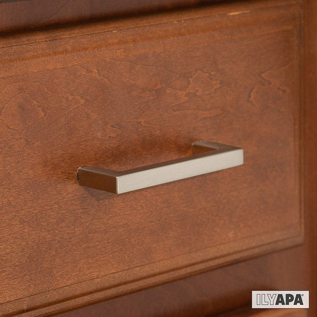Satin Nickle Cabinet Handles - 3 Inch Hole Center Modern Squared Drawer Pulls - 25 Pack of Kitchen Cabinet Hardware