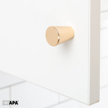 Ilyapa Brushed Gold Kitchen Cabinet Knobs - Circular Cone Drawer Handles - 25 Pack of Kitchen Cabinet Hardware
